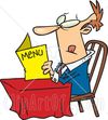 5892-Caucasian-Man-Sitting-At-A-Table-And-Reading-A-Menu-At-A-Restaurant-Clipart-Illustration