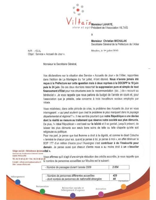 Accueil de jour lettre à pref JL